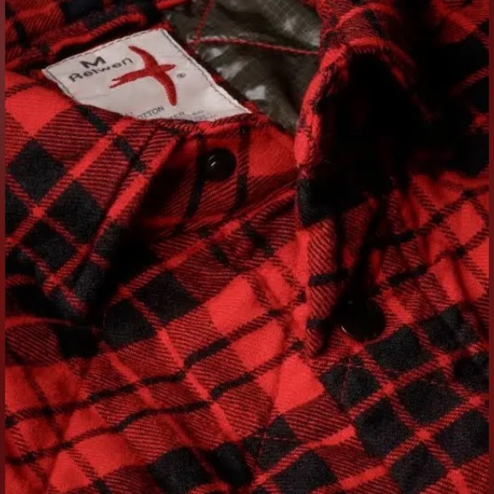 NWT Relwen Men’s Quilted Flannel Shirt Jacket Shacket Red Black Medium Large - Picture 3 of 15